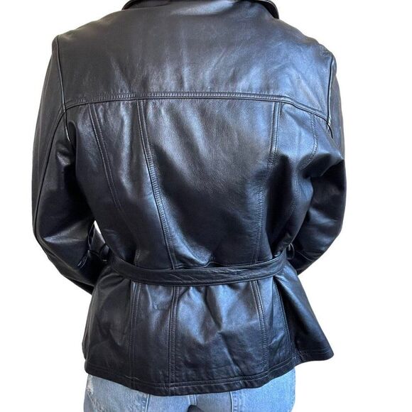 Vintage Womens 90s Wilsons Leather Black Minimalist Matrix Blazer Jacket Sz XL - Picture 4 of 8